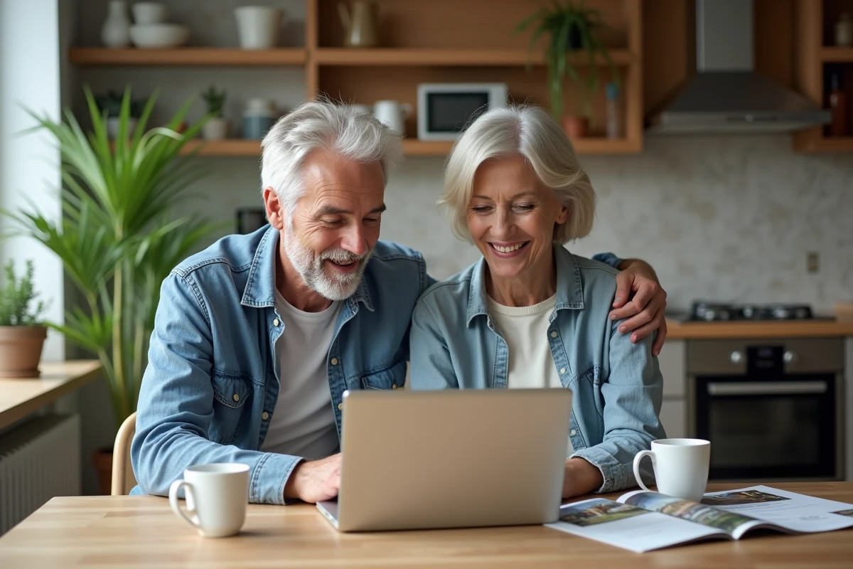 Couple recherchant des biens immobiliers à la maison