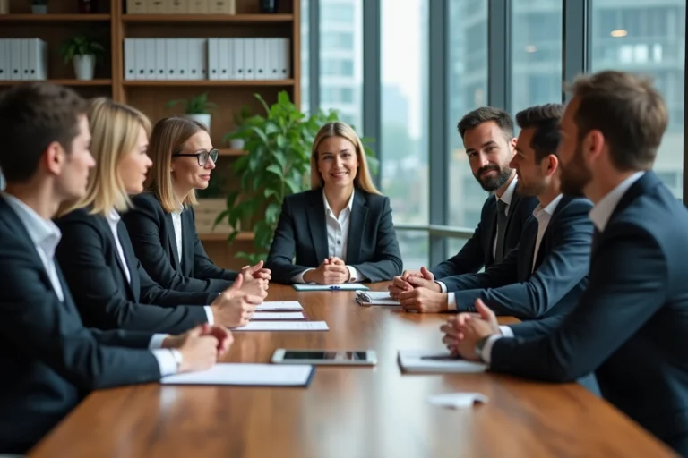 Groupe de professionnels en réunion dans un bureau moderne