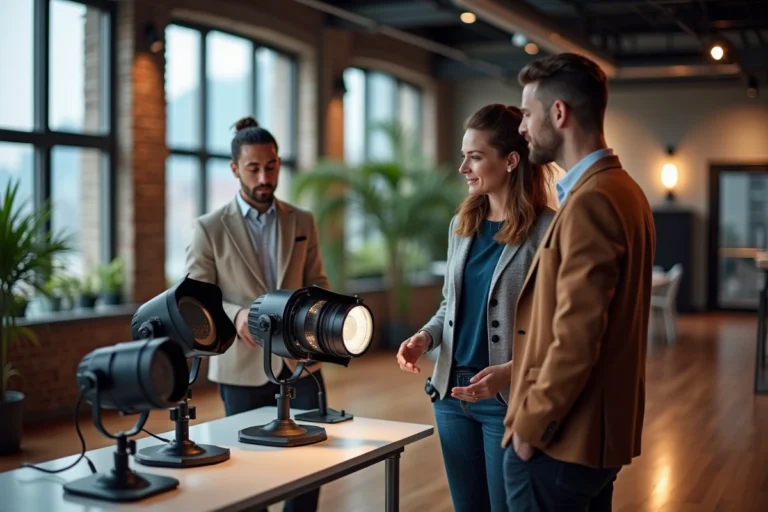 Groupe d'organisateurs d'événements dans un showroom moderne