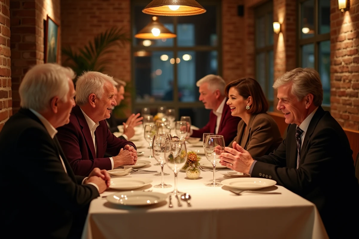 Repas intime entre proches dans un restaurant privé pour fêter les 60 ans